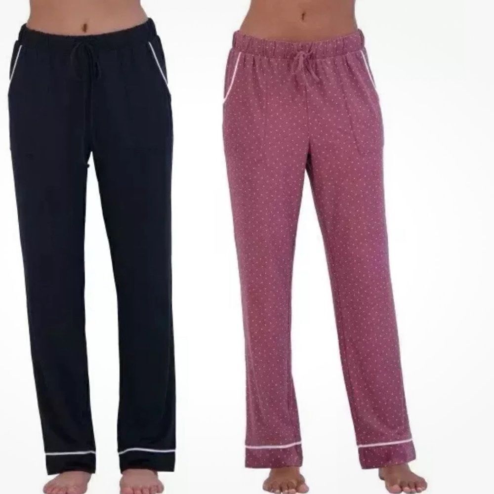 Lucky Brand Women's 2-Pack Lounge Pants, Black/Pink Dot, Size M, NWT